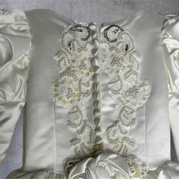 White Satin Girls Dress W/ Embroidered Lace & Beaded Wedding baptism - Picture 8 of 14